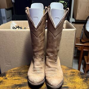 Justin Euro Elk Leather Cowboy Boots Mens Tan Made In USA Boot 1325 Size 8